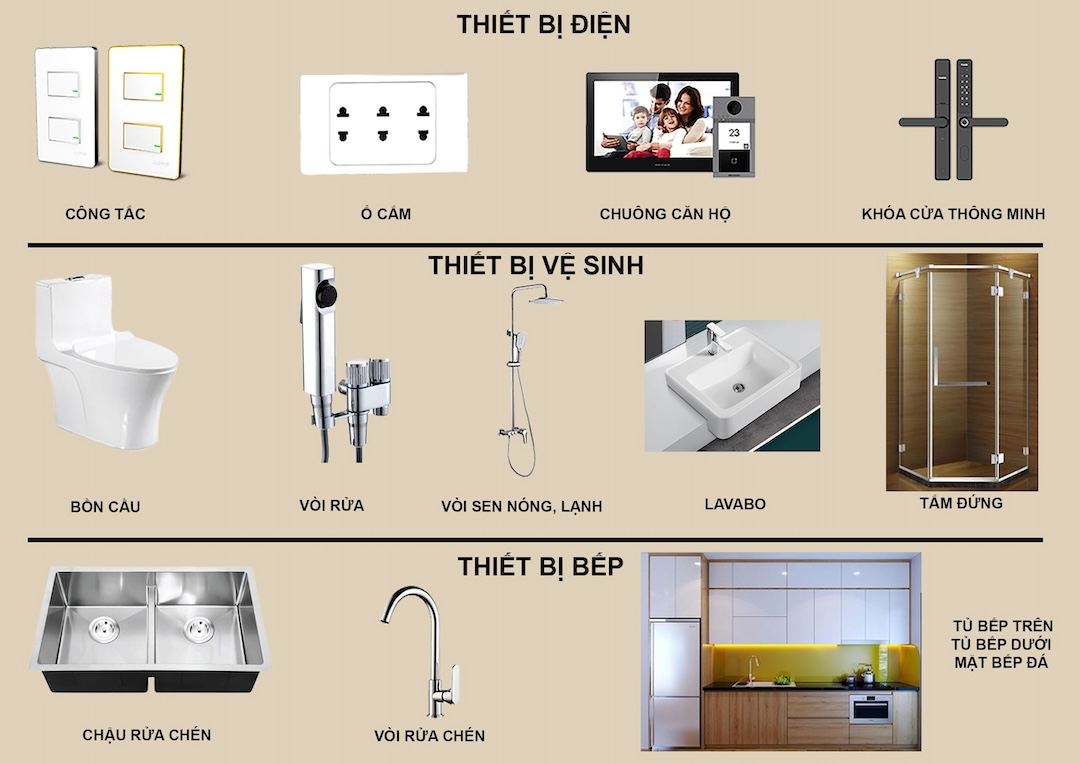 Danh mục vật liệu bàn giao căn hộ Diamond Sky